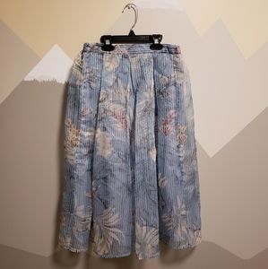 Zara blue stripe and floral organza midi skirt xs